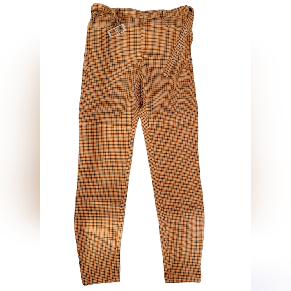 URBAN OUTFITTERS Plaid Orange and Blue Side Zip Trousers